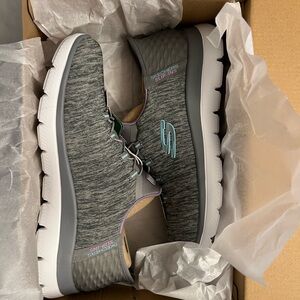 Skechers Women's Gray and Purple Slip-On Sneakers